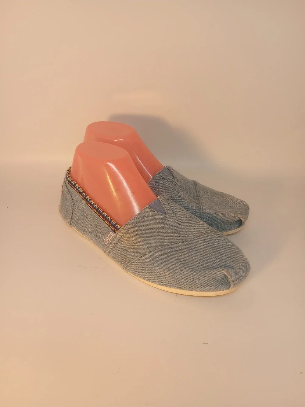 Bobs Skechers Lt Blue Denim Slip On Espadrille Casual Shoes Women's Size 8.5M